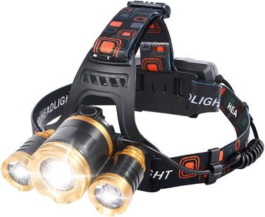 Фронтальний ліхтар Flintronic LED з акумулятором USB, COB, 90° обертання, IP64, Zoom, 3 режими, 800 Люмен для бігу/велосипеда/риболовлі/кемпінгу (2 x 18650, жовтий, 4 режими, 1500LM)