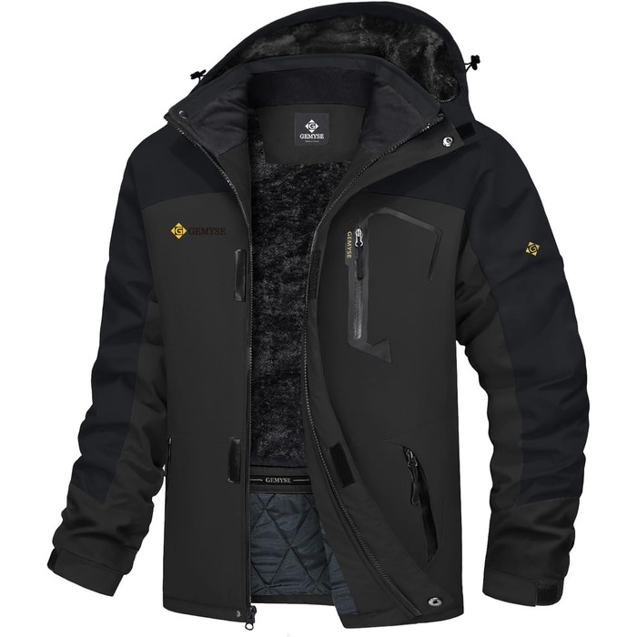 Чоловіча тепла зимова куртка GEMYSE для катання на лижах, вітро- та водонепроникна, дихаюча, з багатьма кишенями, біла (S, сірий, чорний)