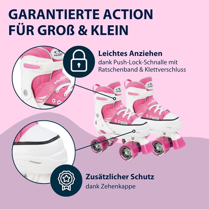 Роликові ковзани Hudora Pink/Schwarz, регульовані, ABEC 3, для дітей та підлітків, 32-35, з нейлоновим черевиком та алюмінієвим шасі