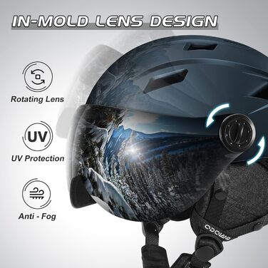 Шолом гірськолижний Odoland для дорослих з візором, темно-синій (55-59 см)