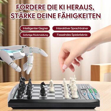 Електронний шаховий комп'ютер CNSENIOR з голосовим тренером та ШІ – Магнітна шахівниця з інтерактивною системою навчання – для початківців, досвідчених, дітей та дорослих