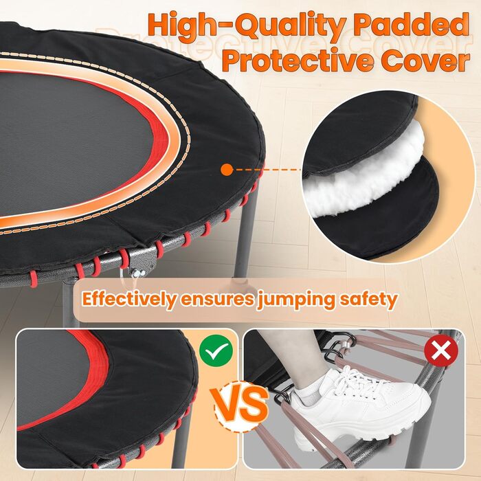 Трамплін для фітнесу LIFERUN Indoor з бортиком | До 150 кг | 3 регульовані ручки | Без монтажу | 102/122 см | Для дітей та дорослих | Гнучкі пружини | Для дому