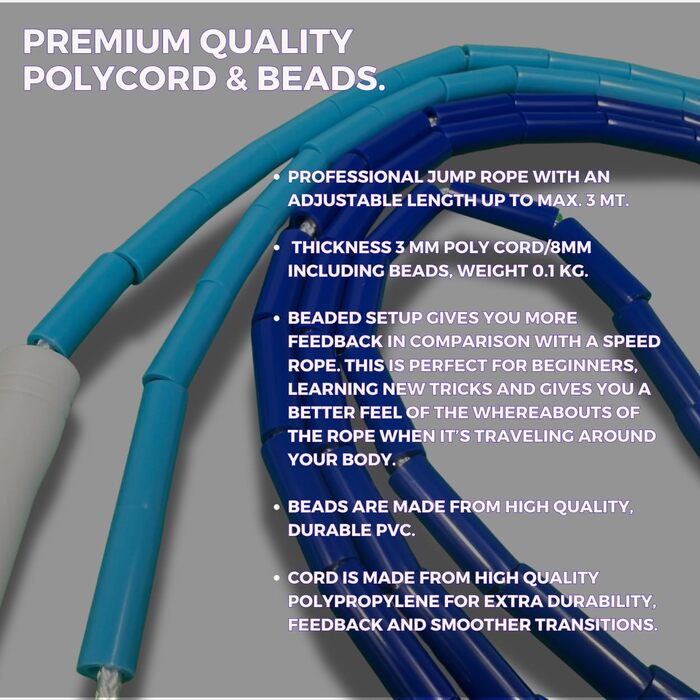 Стрибкове канат Elevate Rope Professionelles Perlen - 3м, регульований, якісні намистини та полішнур - для фрістайлу, кардіо та трюків, підходить для будь-якого рівня та використання в приміщенні/на вулиці