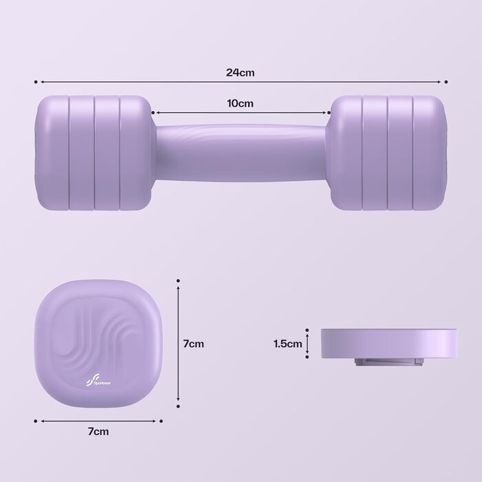 Набір гантелей Sportneer регульовані жіночі – 2 шт. (1–2,5 кг) з неслизьким TPU-покриттям, 4-в-1 для дому, фітнесу та силових тренувань Aura-Lavendel