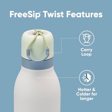 Термобутилка FreeSip Twist з нержавіючої сталі з соломинкою, 680 мл, для спорту і подорожей, BPA-free, зелено-біла (Iced Breeze)