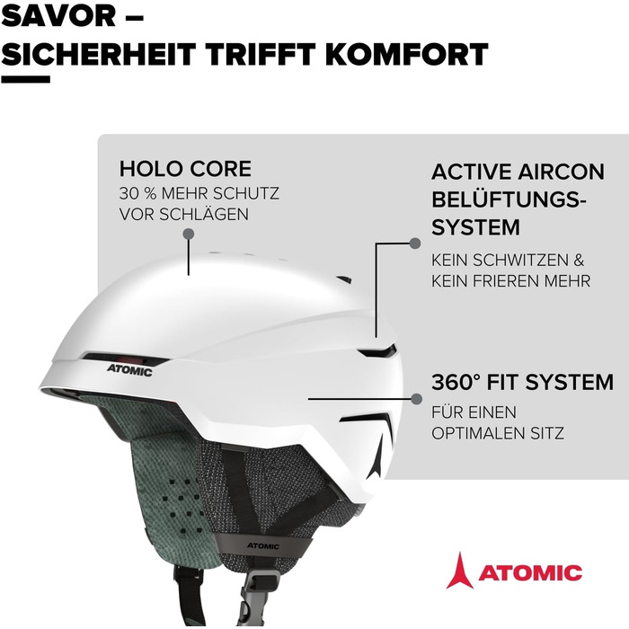 Шолом Atomic Savor для сноуборду та гірських лиж з системою 360° Fit System та активною вентиляцією Aircon - Holo Core для максимального захисту, білий, 51-55