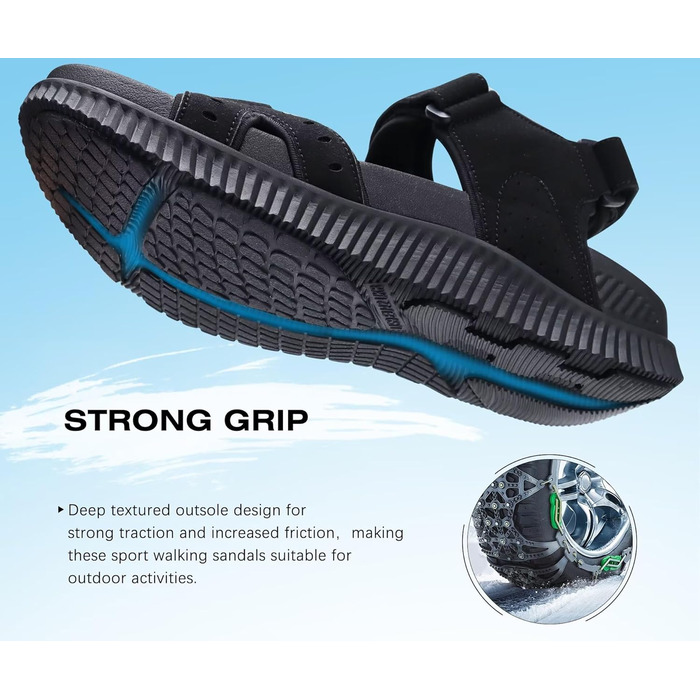 Чоловічі сандалі KuaiLu для трекінгу та відпочинку: ортопедичні, зручні, літні, пляжні, з товстою підошвою, розмір 44 EU (чорні)