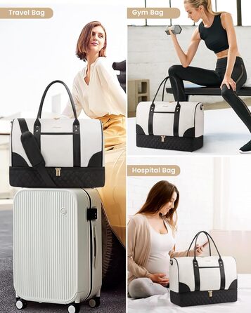 Сумка-мішок LOVEVOOK для жінок: дорожня, спортивна, з відділенням для взуття та мокрих речей, 2 шт. (35л, бежевий/чорний)