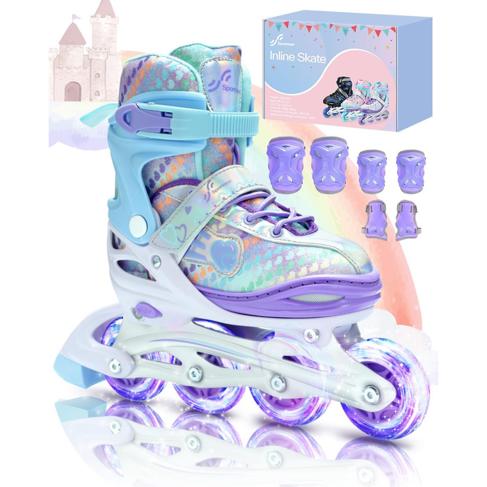 Дитячі ролики Inliner Sportneer з регульованим розміром 30-41, комплект з 6 захисниками та LED-підсвічуванням (фіолетовий)