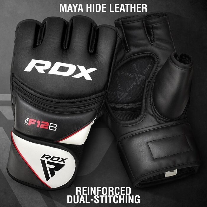 Професійні рукавички RDX для MMA, греплінгу та спарингу, штучна шкіра Maya Hide, кікбоксинг, єдиноборства, з підкладкою, для боксу, муай-тай, тренувань на мішку, чоловічі та жіночі, розмір L, чорні