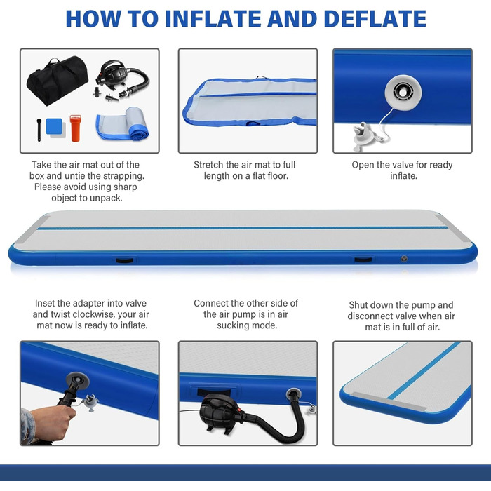 Гімнастичний надувний мат Dwzdd Air Track для дітей та дорослих, килим для тамблінга, гімнастики та чирлідингу, світло-блакитний (400x100x10 см)