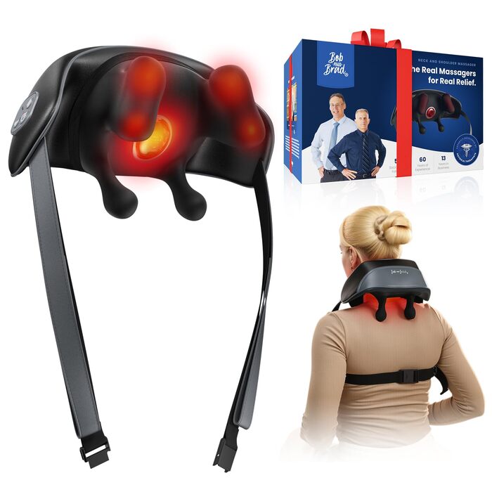Масажер для шиї та плечей BOB AND BRAD 4D Shiatsu з підігрівом, електричний, бездротовий. 2 режими масажу та температури. Ідеальний подарунок для жінок та чоловіків