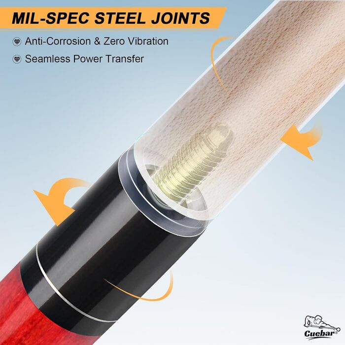 Більярдний кий CUEBAR, 147,3 см, 2-секційний, з горіха, з верхівкою 13 мм та льоновим грифом, для домашньої більярдного столу, для дорослих, 8 кольорів, 4 варіанти ваги (510 г, 538 г, 567 г, 595 г).