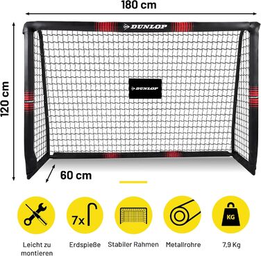Футбольні ворота Dunlop 240x160x85/120x300x200 см, металеві, тренувальні, для всіх вікових груп, легка збірка, чорні/червоні