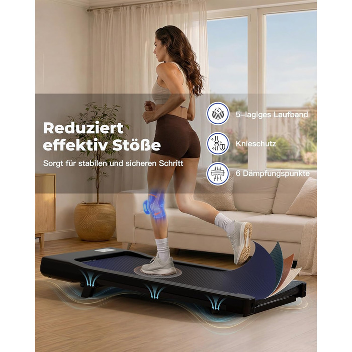 Бігова доріжка Walking Pad з нахилом 6%, для дому та офісу, до 136 кг, з додатком, 6-12 км/год, тиха 2.5 к.с., чорна 90 см