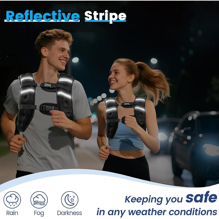 Утяжелитель для фітнесу чоловічий та жіночий з світловідбиваючими смугами 5.4 кг (12 lb) для бігу, силових тренувань, нарощування м'язів, з регульованим розміром та кишенею