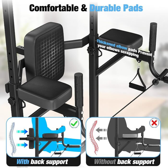 Багатофункціональна турнікова станція Dskeuzeew Power Tower для домашнього фітнесу, стійка для підтягувань та брусів, макс. навантаження 205 кг, чорна