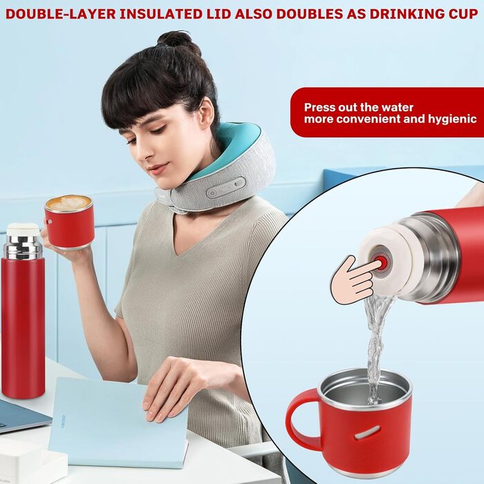 Термос IAGORYUE з нержавіючої сталі, 0.55л, з ізоляцією та виливним кришкою, подвійні стінки, зберігає тепло/холод до 12 годин, для спорту, офісу, відпочинку на природі (червоний)