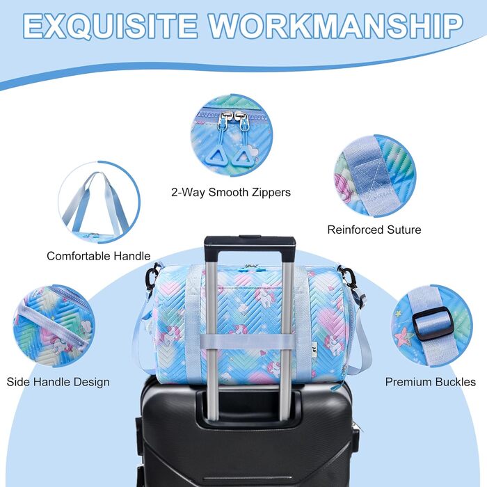 Спортивна сумка для дівчаток з єдинорогом, водонепроникна, з відділенням для взуття та мокрих речей, маленька сумочка для подорожей, фітнесу, школи, спорту (Блакитна)