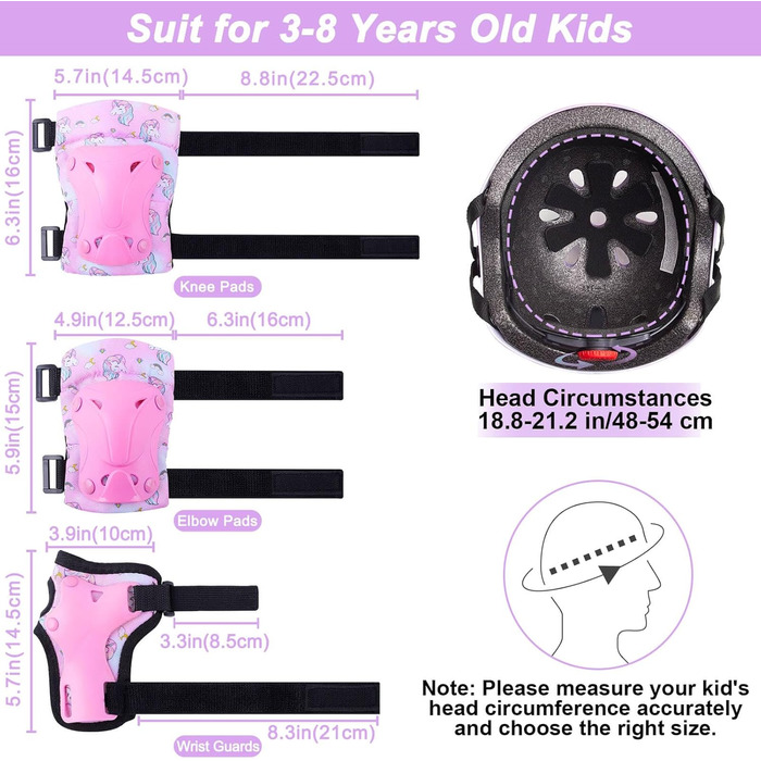 Дитячий шолом Unicorn Castle для дівчаток 3-8 років, комплект наколінників, рожевий