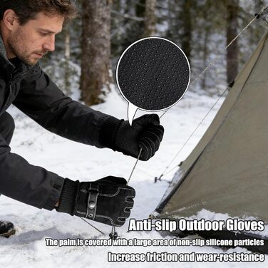 Чоловічі зимові рукавички KXF з шкіри, теплі, з флісовою підкладкою, вітронепроникні, для їзди на велосипеді, водіння, бігу, кемпінгу, походів, чорні, регульовані