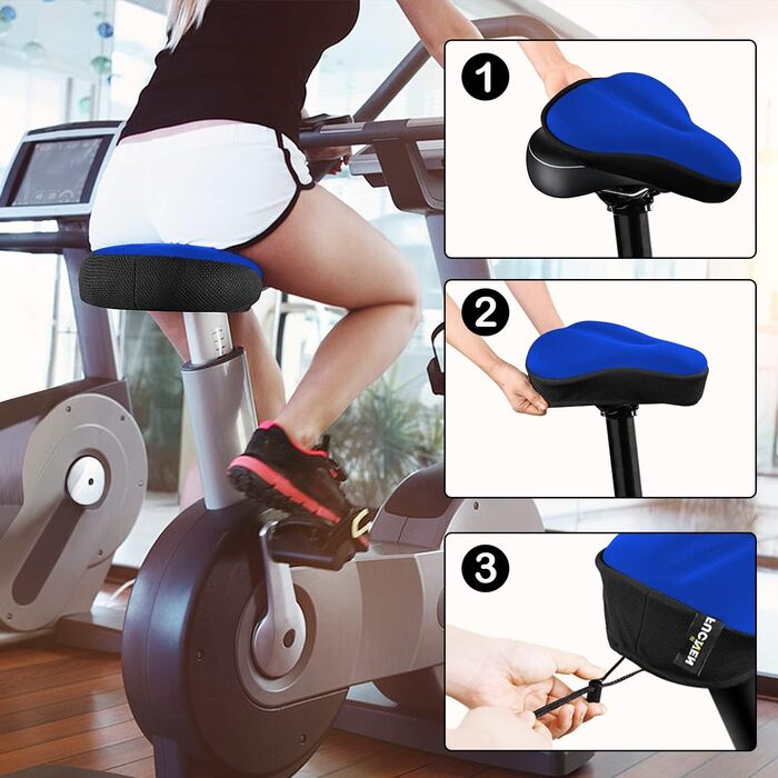 Покриття для велосипедного сидіння Sattelbezug, 27 x 25 см, гелеве, широке, для стаціонарних велосипедів, велотренажерів, спиннингу, з гелевою подушкою, м'яке, темно-синій