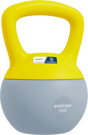 Гиря SPORTNOW 10 кг з нековзною ручкою, сіро-жовта, для фітнесу, бодібілдингу та кардіо, співпраця Aosom.de x FFHandball