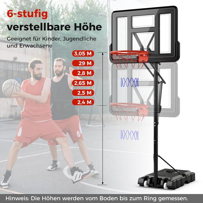 Баскетбольне кільце Gymax вуличне, регульована висота 204-358 см, стійка на колесах, з обтяжувачем, для підлітків та дорослих