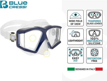 Маска для снорклінгу та дайвінгу Cressi Horizon Unisex з 4 окремими лінзами, або комплект маска+трубка Scilla Top Dry Combo для обмеженого дихання, прозорий/блакитний