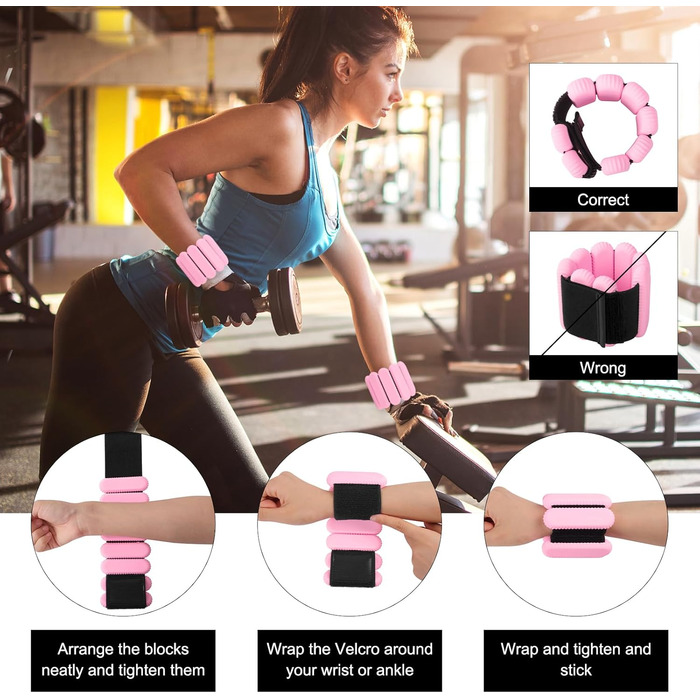 Важільчики для зап'ястя та щиколоток RYACO, 2 шт. (2x0,5KG), регульовані манжети, для рук, ніг та плечей, для ходьби, бігу, йоги, пілатесу, аеробіки, рожеві