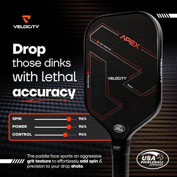 Пікбол ракетка Raw Carbon Fiber Pickleball Paddle – Преміум Toray T700 – Сертифікована USA Pickleball – Ракетка для пікболу Power & Control з вуглецевого волокна