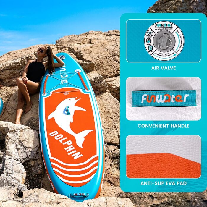 Надувний SUP Борд FunWater 320CM з повним аксесуаром: весло, насос, рюкзак, лінія, водонепроникний мішок. Колір: Дельфін-блакитний