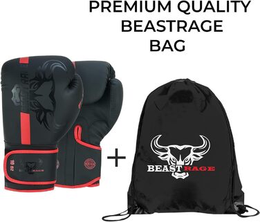 Боксерські рукавички BEAST RAGE для боксу, кікбоксингу та муай-тай (12oz, червоні) - чоловічі та жіночі, для тренувань та боксерського мішка
