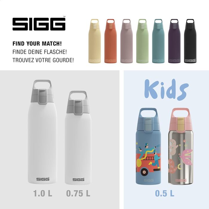 Термос SIGG Shield One 1 л білий – ізольована пляшка для газованих напоїв, герметична, з нержавіючої сталі, без BPA, для води та напоїв, придатна для миття в посудомийці, 90% перероблений метал