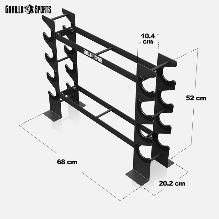GORILLA SPORTS Стійка для гантелей на 8 місць, 2 рівня, до 300 кг, сталева, чорна, для зберігання гантелей