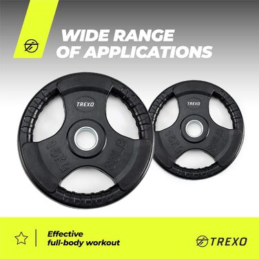 Диск для штанги TREXO 15 кг з ручками, чавунний, покритий, для кросфіту та силових тренувань