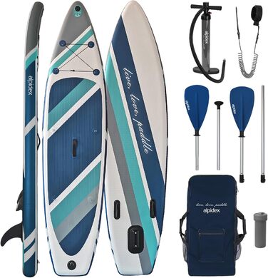 Надувна SUP-дошка ALPIDEX 320x76x15 см, комплект: весло, насос, плавці, ремінь, ремкомплект, сумка, до 200 кг