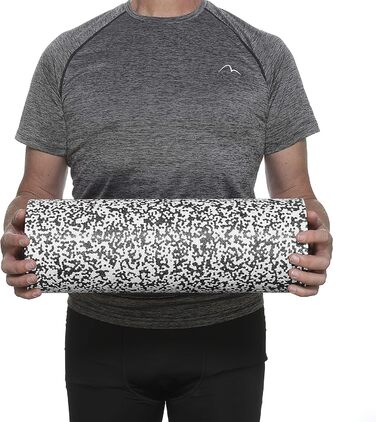 Ролик для фасції BODYMATE стандартний, середньої жорсткості, 45 см, 15 см, біло-чорний, з безкоштовною електронною книгою – професійний масажний ролер для м'язів та спини