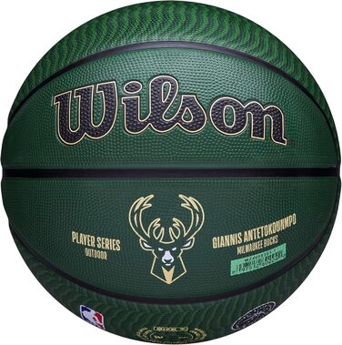 Баскетбольний м'яч Wilson NBA Player Icon для вулиці, розмір 7 (29,5'') та міні, Milwaukee Bucks