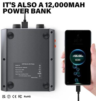 Електричний насос CYCLAM Q2 SUP 20 PSI з акумулятором для накачування човнів, дощок та інших надувних виробів + адаптер 12V DC