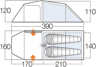 Намет Vango Venture 250 Tunnel: Сімейний намет з окремою спальнею та просторим тамбуром, Річковий Синій