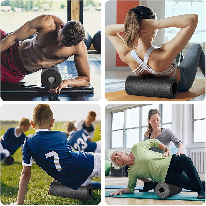Набір для міофасціального релаксу: Foam Roller, м'ячик для фасції, міні-ролик, дуобол, для йоги та масажу (Синій/Чорний)