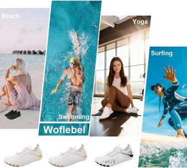 Взуття Barfuss для жінок та чоловіків: водяні, плавальні кросівки, дихаючі, швидковисихаючі, 36-46 EU, білий/золотий