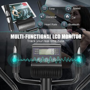 Еліптичний крос-тренажер для дому з Bluetooth, 8 рівнів магнітного опору, 12 кг маховик, керування через додаток, до 170 кг