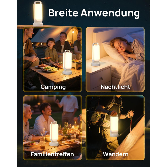 Сонячна кемпінгова лампа Eventek 8000mAh з LED, 3 режими, сенсорне керування, IPX5, для кемпінгу, подорожей та надзвичайних ситуацій