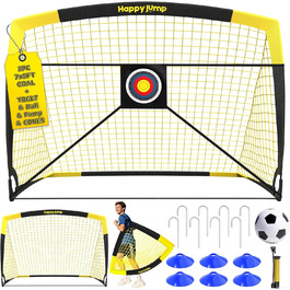 Ворота для футболу Happy Jump Pop-Up – складані, для дітей та дорослих | 1 або 2 ворота: 120x90 / 152x110 / 213x152 см | З м'ячем, насосом, конусами та мішенню | Для саду та подарунка