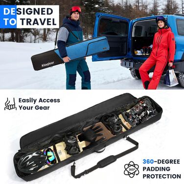 Сумка для сноуборда та черевиків Kioqiear з підкладкою, підходить для сноуборда до 165 см та черевиків розміру до 45, включає сумку для сноуборда та сумку для черевиків (Blau)