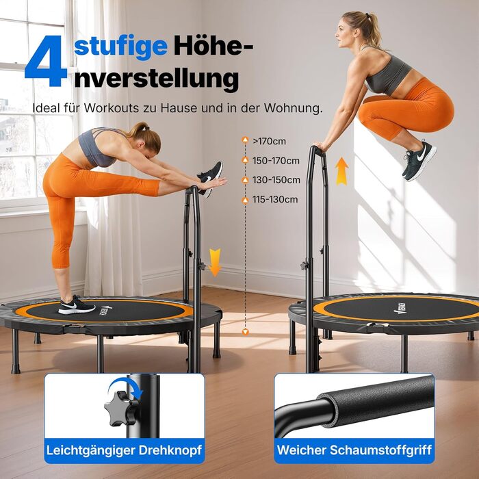 Міні-трамплін MERACH 122 см з ручкою - фітнес-трамплін, 150 кг, тихий, для дому