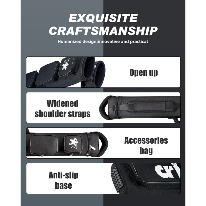 Кейс для більярду CRICAL, 2 x 2 жорсткі чохли для снукеру, з штучної шкіри/оксфордського канвасу (чорний)