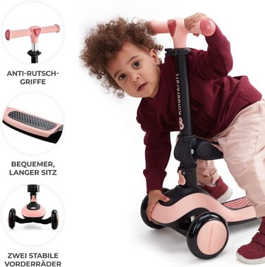 Дитячий самокат-трансформер Kinderkraft Halley 2 в 1 з сидінням, LED колесами, для дітей від 1 року до 50 кг, складаний, регульований кермо, сучасний дизайн